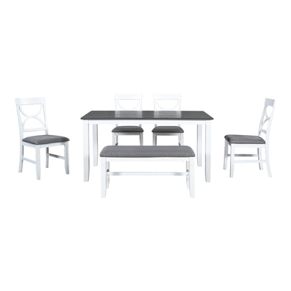 6-Piece Farmhouse Dining Set – Gray & White