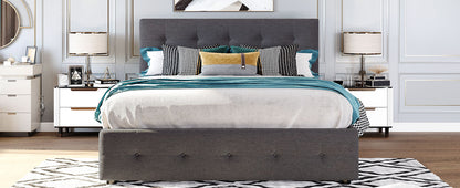 Upholstered Platform Bed Queen Dark Gray