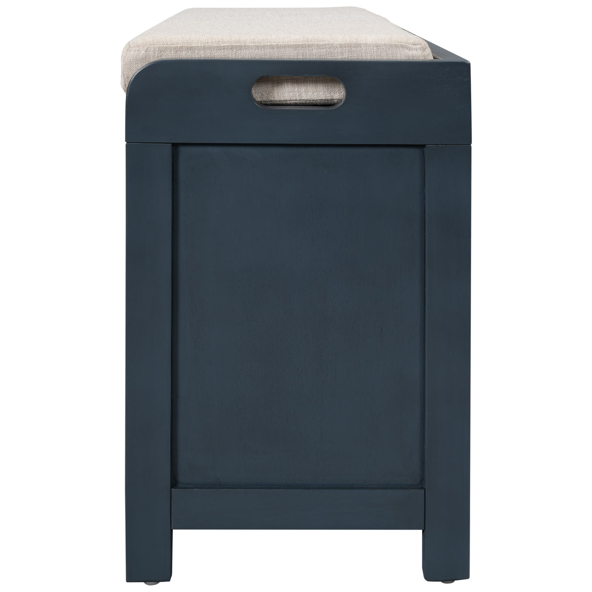 Navy Storage Bench with Rattan Basket