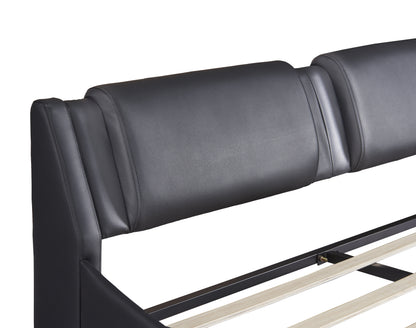 Upholstered Queen Bed with LED Light Black