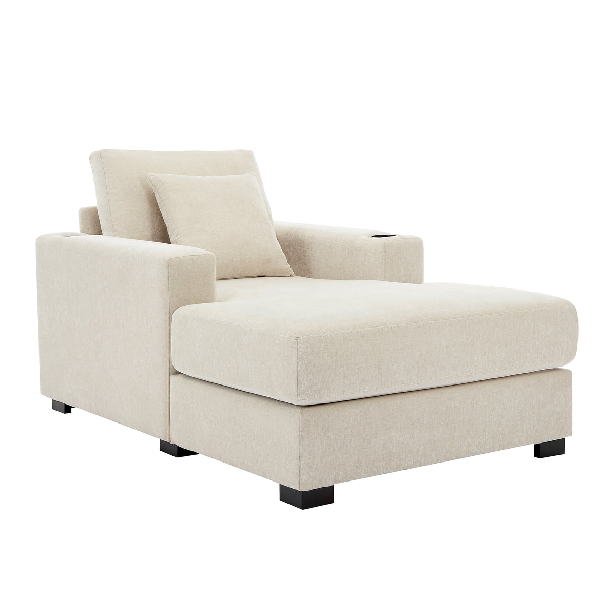 Oversized Chaise Lounge with Pillows Cream