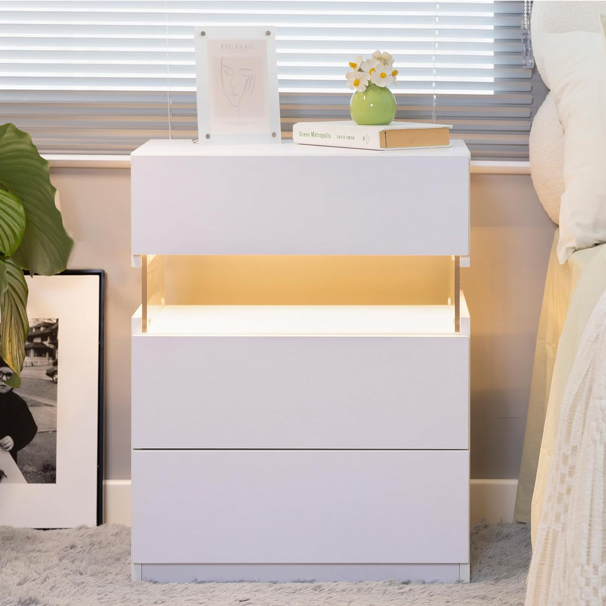 LED Bedside Table White