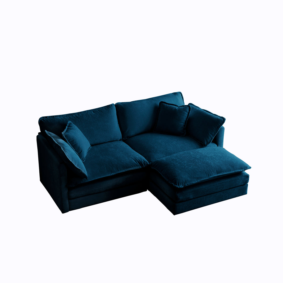 Chenille Sectional Sofa with Ottoman Blue