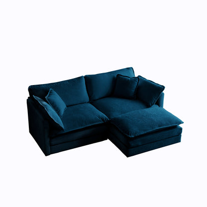 Chenille Sectional Sofa with Ottoman Blue