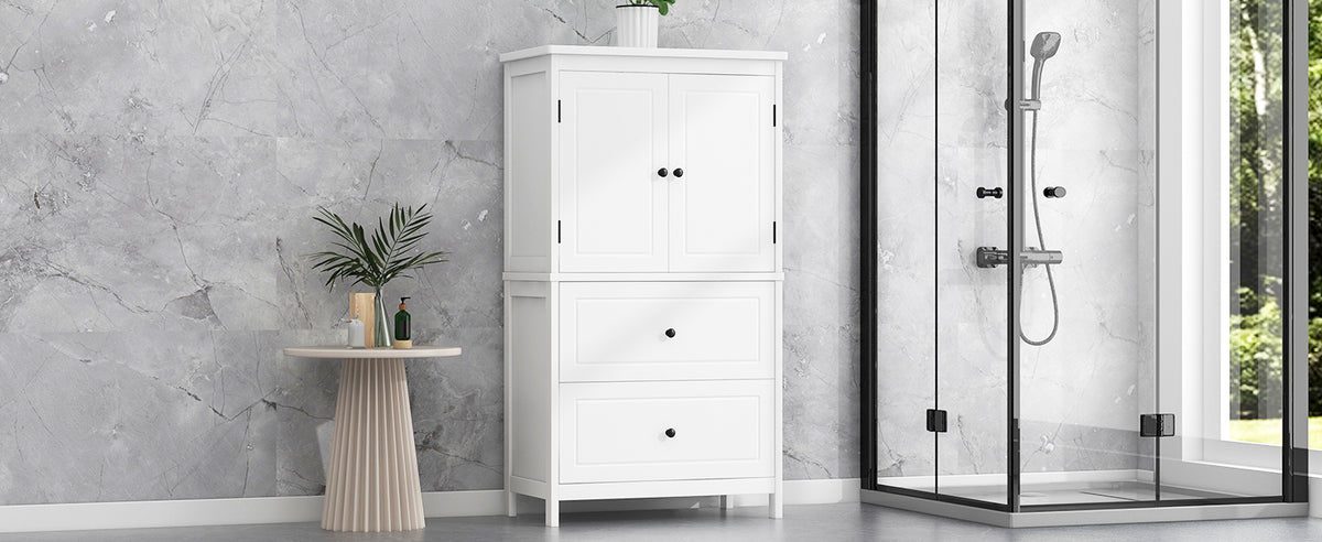 White Bathroom Storage Cabinet with Drawers