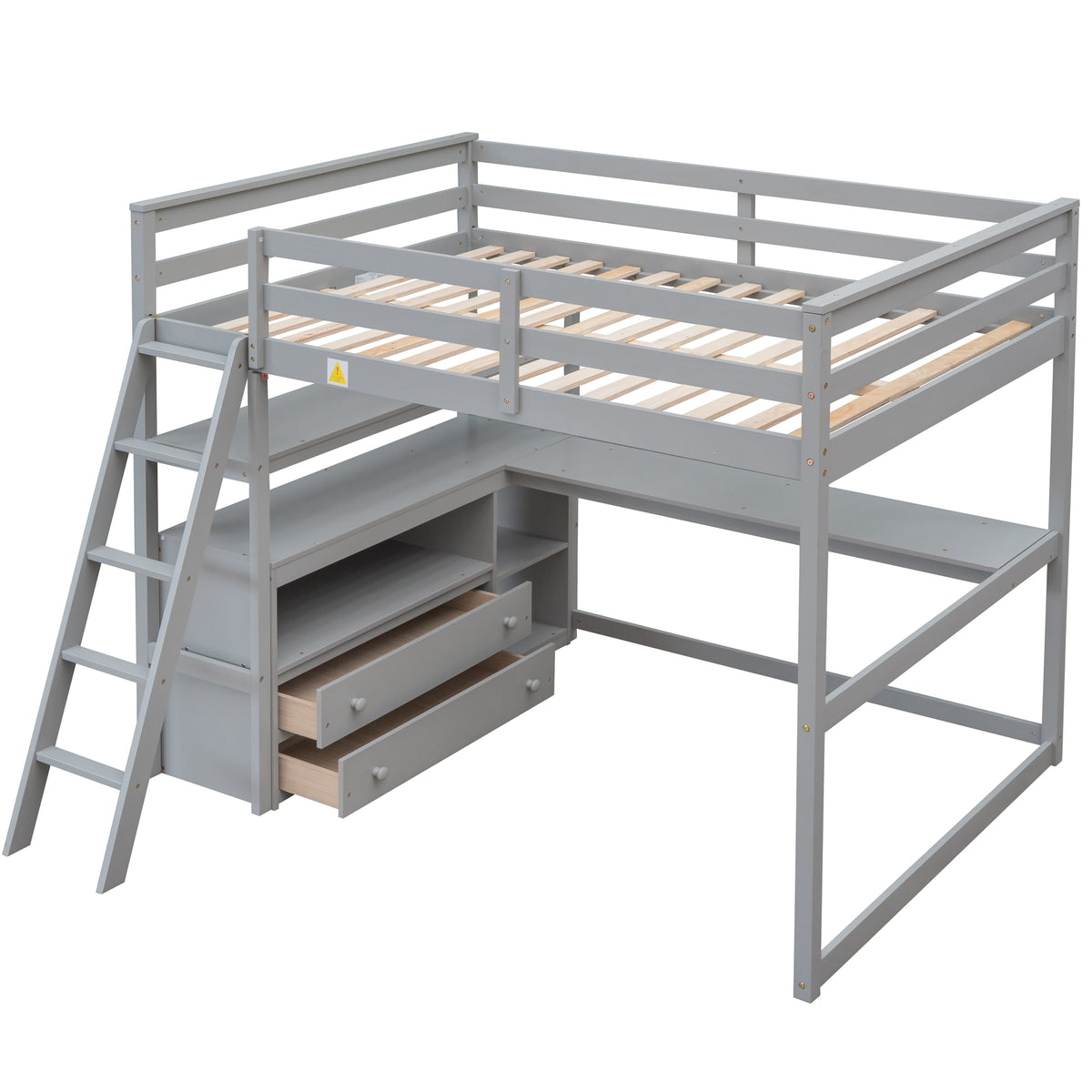 Full Loft Bed with Shelves Gray