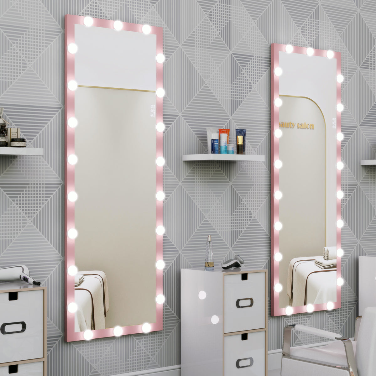 Hollywood LED Floor Mirror with Stand Pink