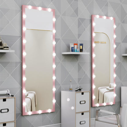 Hollywood LED Floor Mirror with Stand Pink