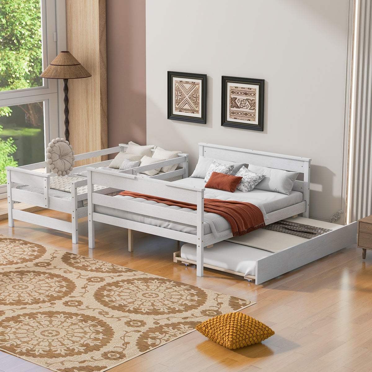 Twin-Full Bunk Bed with Trundle – White