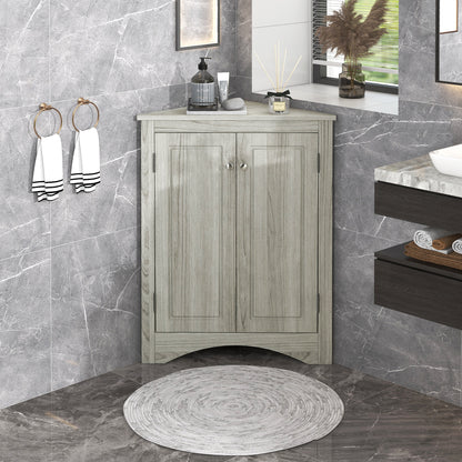 Oak Corner Bathroom Cabinet with Shelves