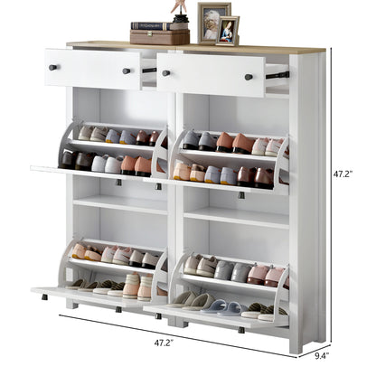 Ultra-Slim White Shoe Cabinet with Flip Drawers