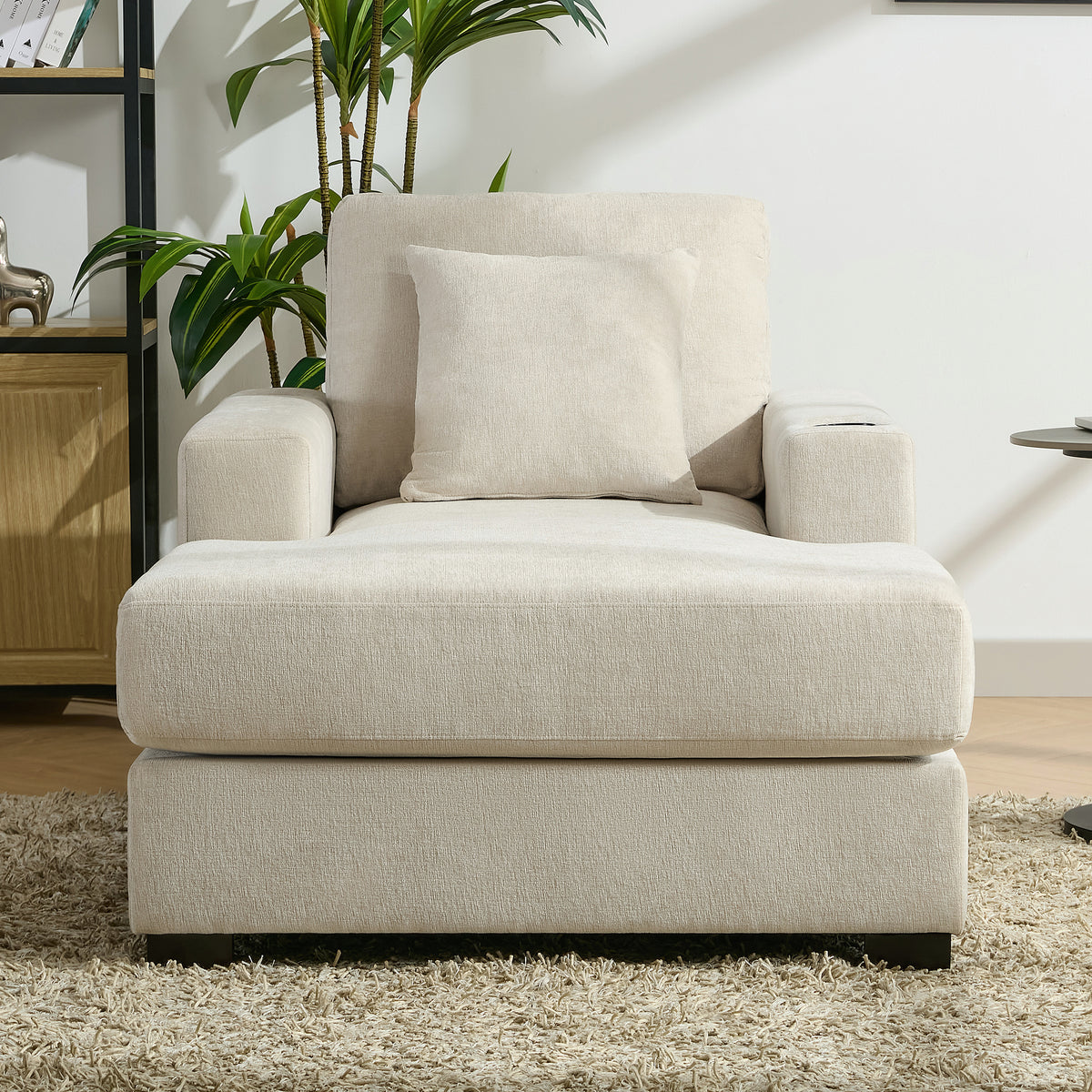 Oversized Chaise Lounge with Pillows Cream