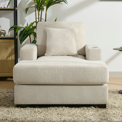 Oversized Chaise Lounge with Pillows Cream