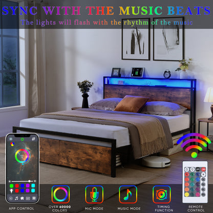 Full Size Storage Bed with LED Charging Station