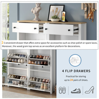 Ultra-Slim White Shoe Cabinet with Flip Drawers