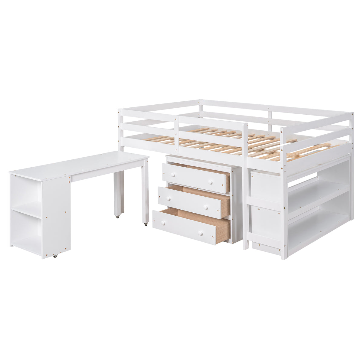 Full Loft Bed with Rolling Desk White