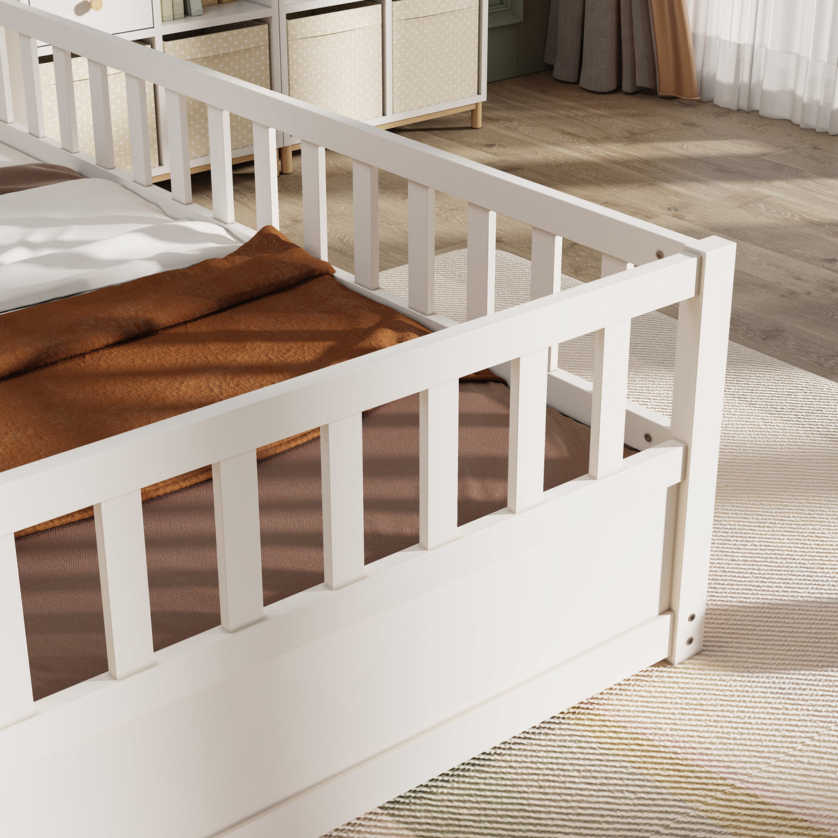 Montessori Floor Bed – White Wooden Frame