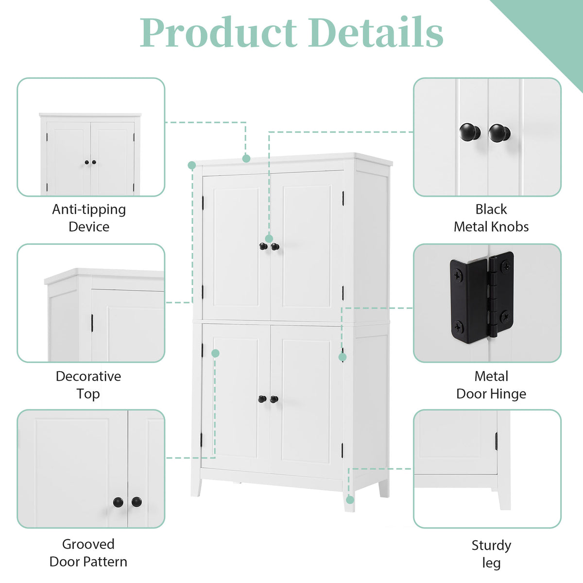 White Bathroom Floor Cabinet Adjustable Shelf