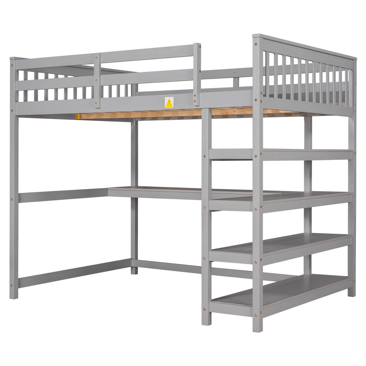 Full-Size Loft Bed with Desk and Drawers Gray