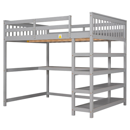 Full-Size Loft Bed with Desk and Drawers Gray