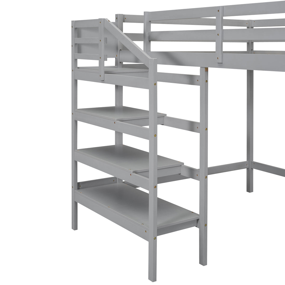 Full Loft Bed with Built-in Storage Gray