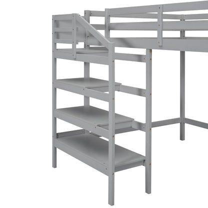 Full Loft Bed with Built-in Storage Gray