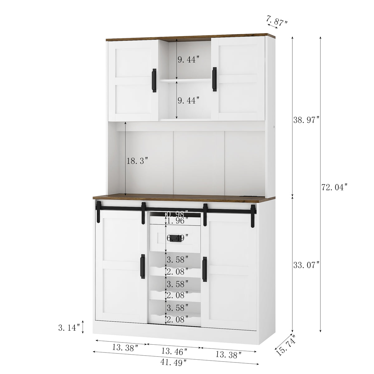 Farmhouse Bar Cabinet with Sliding Barn Door White