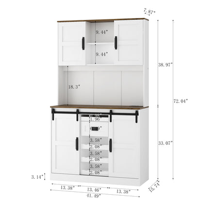 Farmhouse Bar Cabinet with Sliding Barn Door White