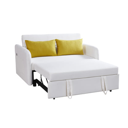 Cream Convertible Sofa Bed – Twin Size Sleeper with Storage