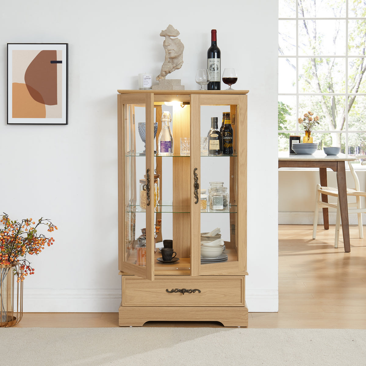 Oak Display Cabinet with Glass Frame