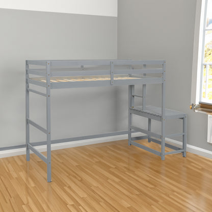 Twin Loft Bed with Ladder Gray