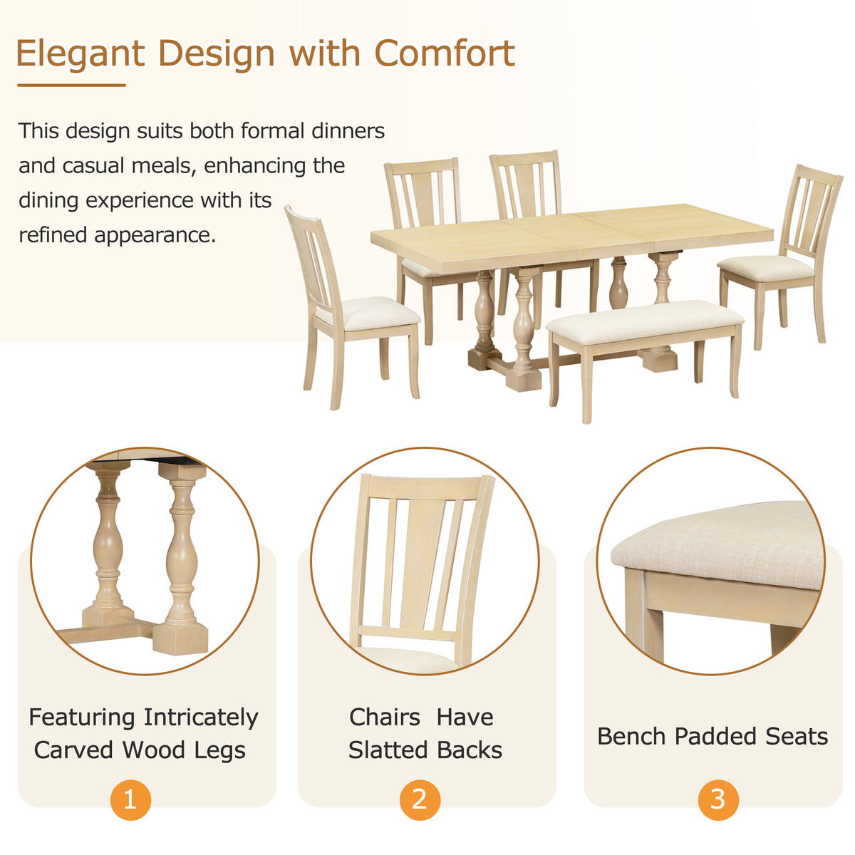 Traditional Extendable Dining Set (6 pcs) – Natural