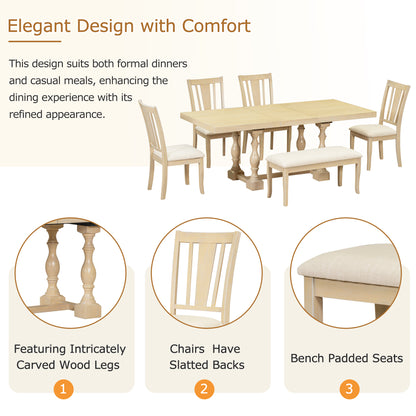 Traditional Extendable Dining Set (6 pcs) – Natural