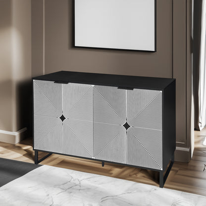 Striped 4-Door Buffet Cabinet