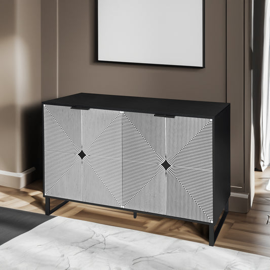 Striped 4-Door Buffet Cabinet
