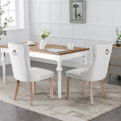 Nikki Tufted Linen Dining Chair Set (2 pcs) – Beige and Gray