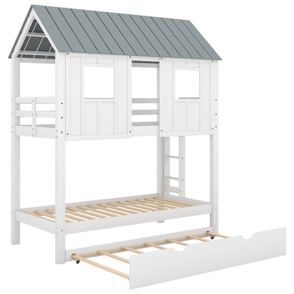 House Bunk Bed with Roof White