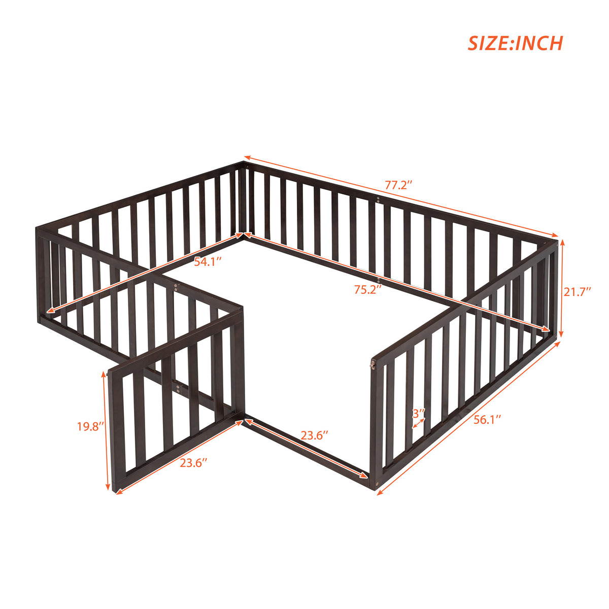 Full Wood Daybed with Fence Walnut