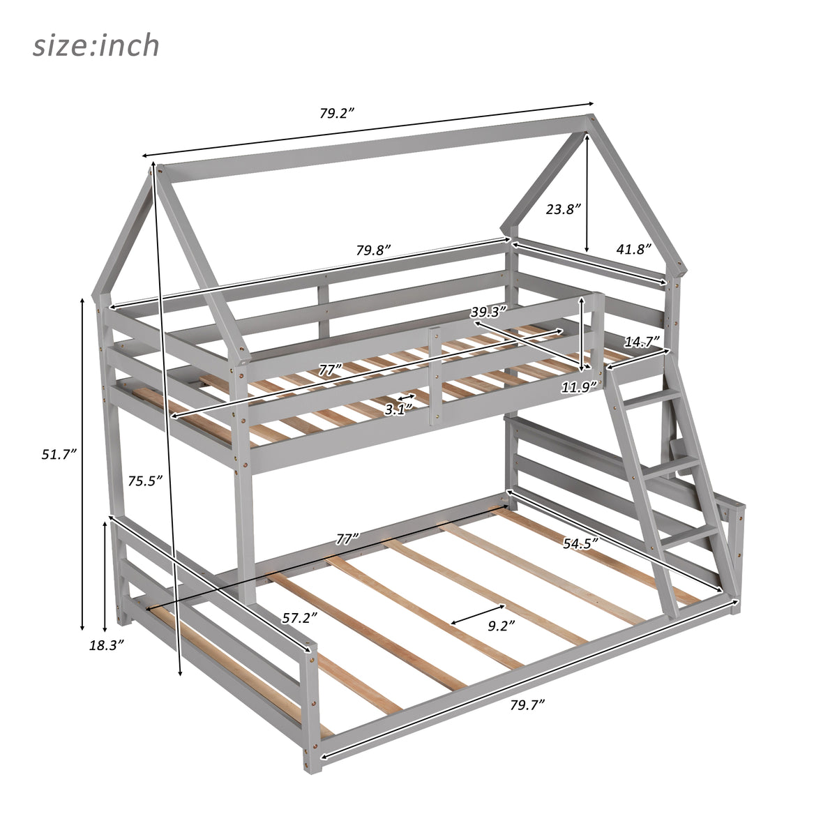 Full Bunk Bed Gray