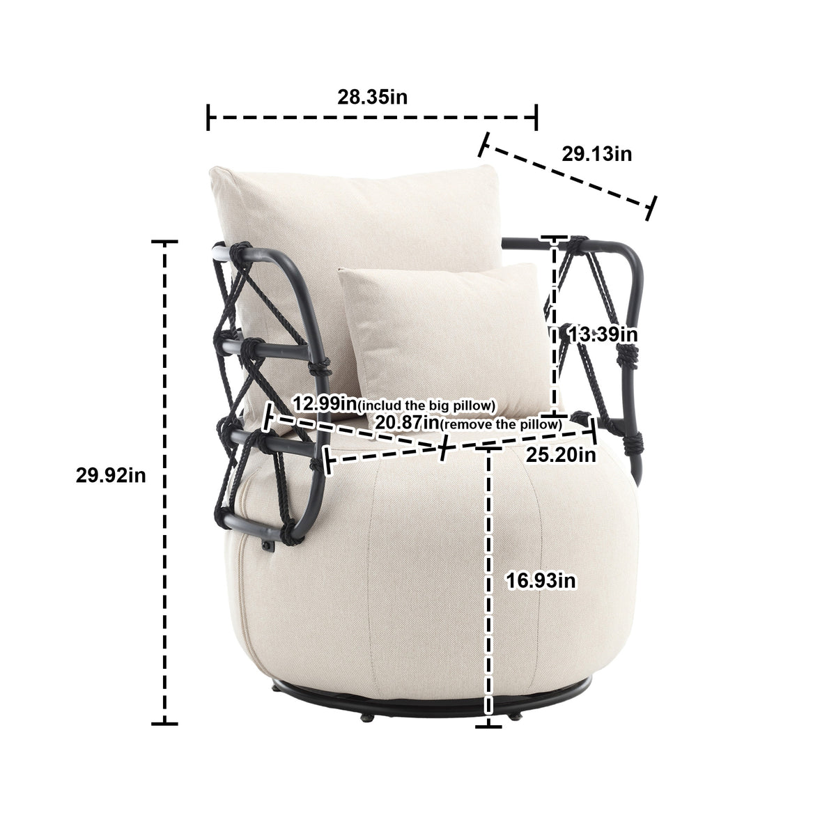 Tufted Linen Accent Chair – Metal Stand
