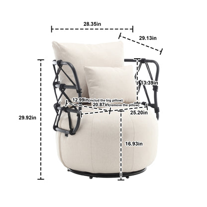 Tufted Linen Accent Chair – Metal Stand
