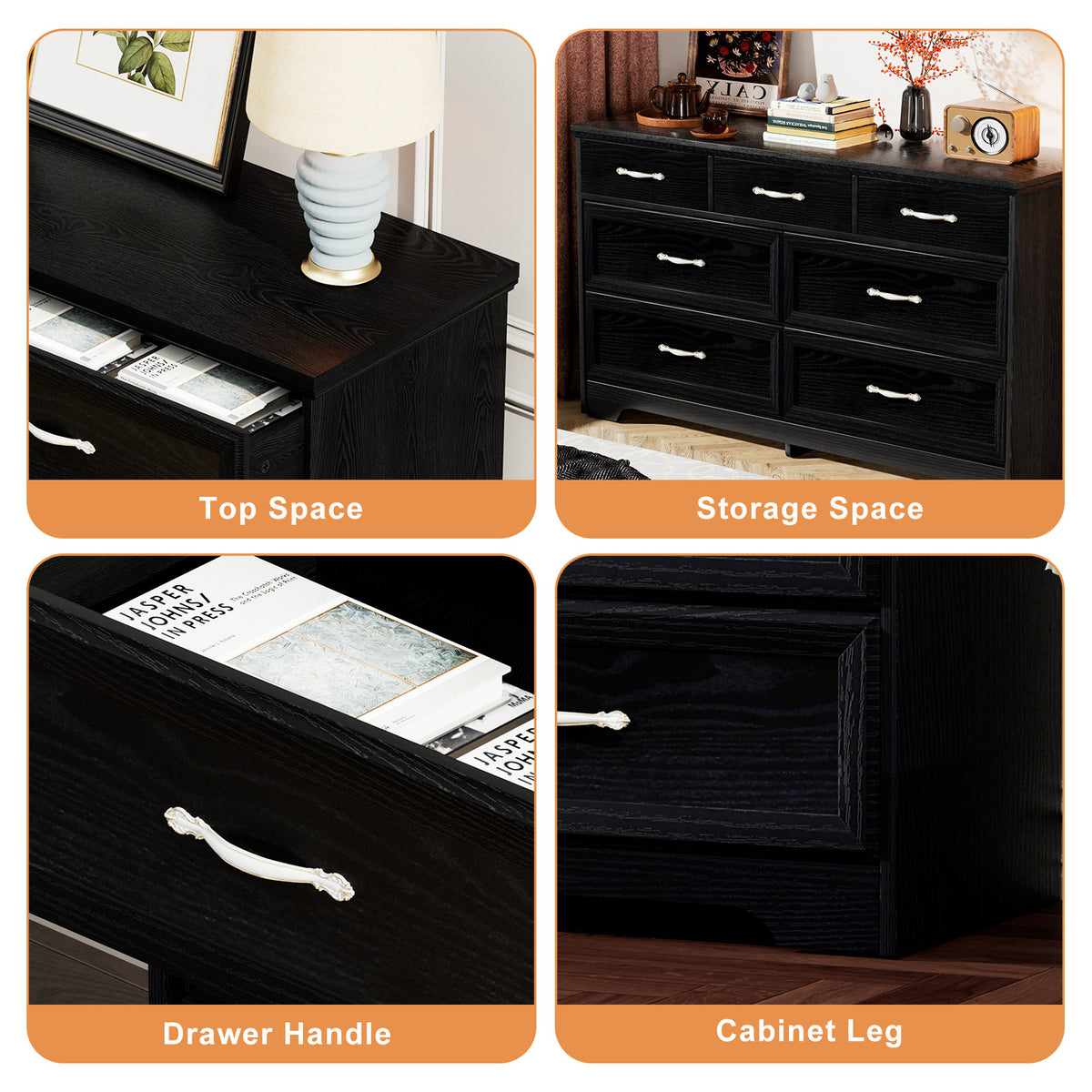 Modern 3-Drawer Dresser Black Finish