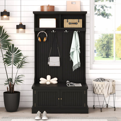 Hall Tree with Drawers and Hooks Black