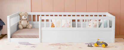 Wood Floor Twin Bed with Fence White