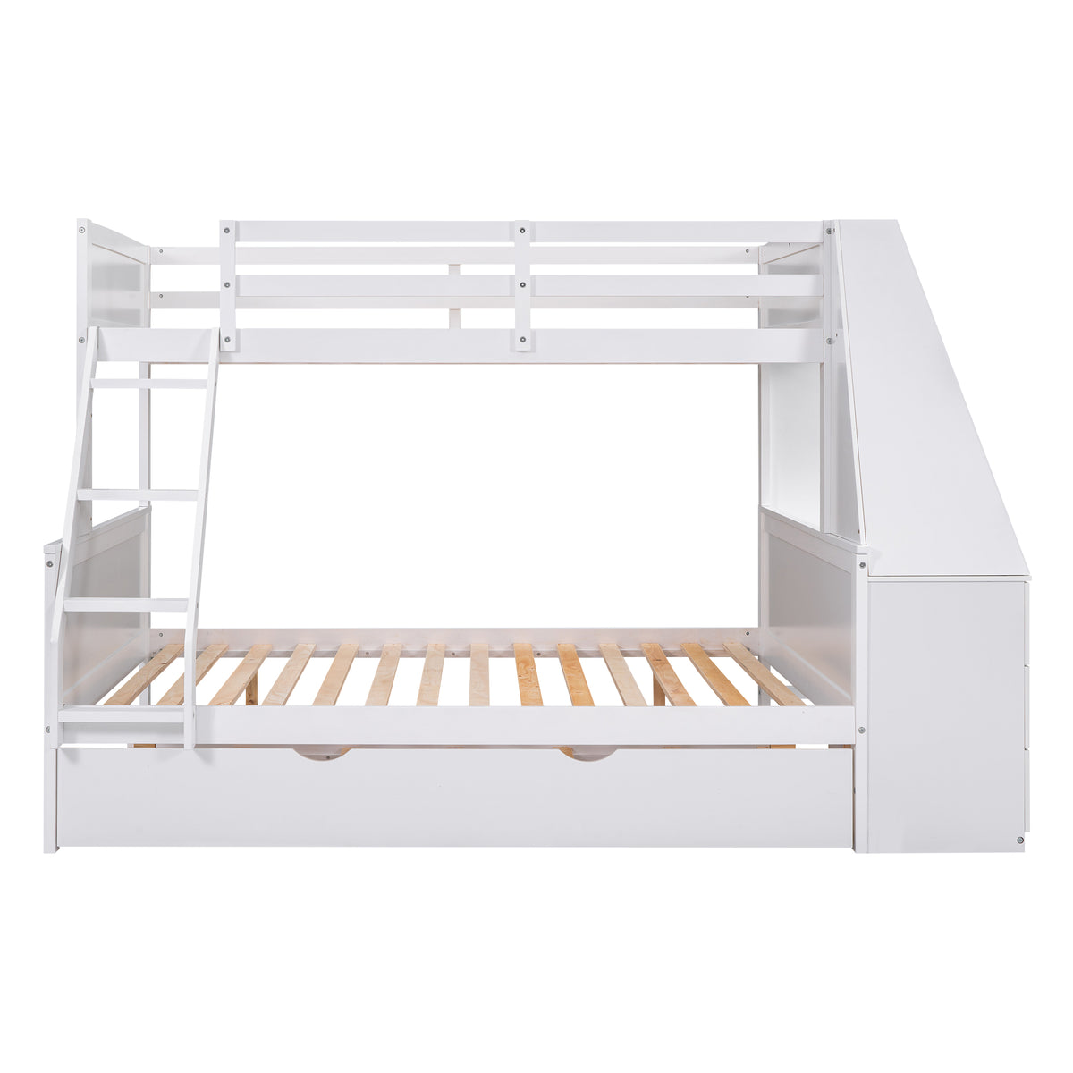Twin Over Full Bunk Bed with Built-In Desk White