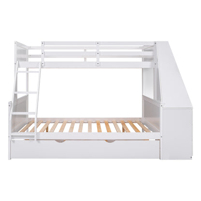 Twin Over Full Bunk Bed with Built-In Desk White