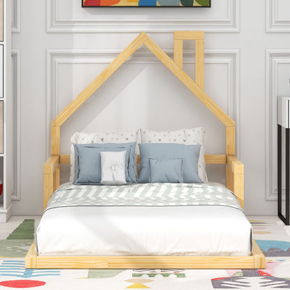 Twin Platform Bed with House Headboard Natural