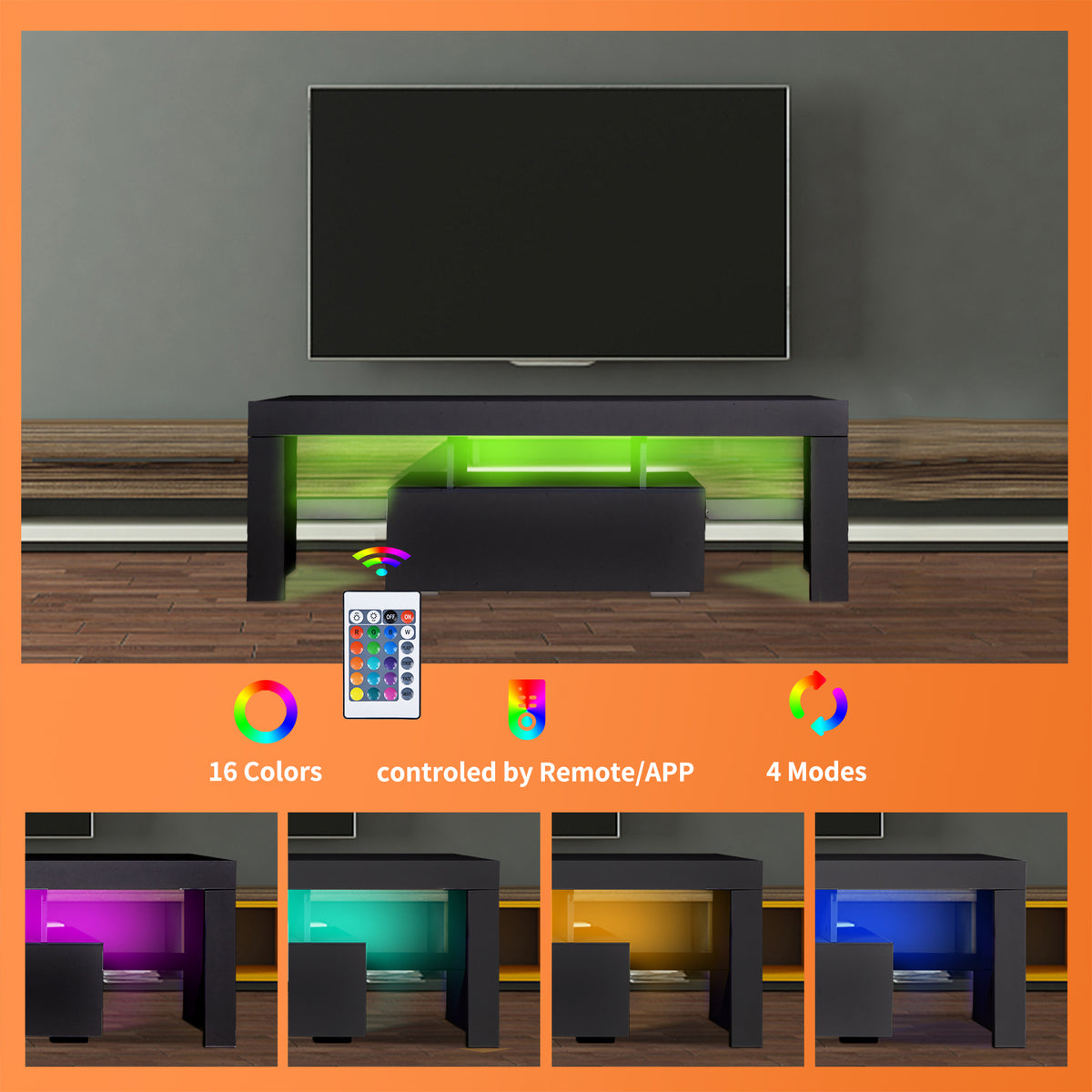 Modern TV Console with LED Storage Gray