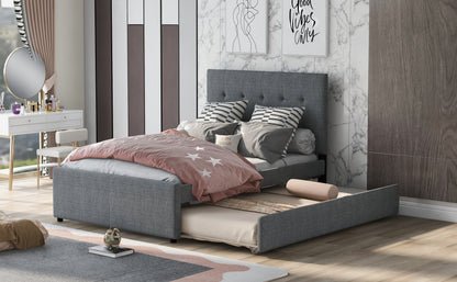 Linen Upholstered Bed with Trundle Full