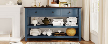 Retro Console Table with Shelves Navy Espresso